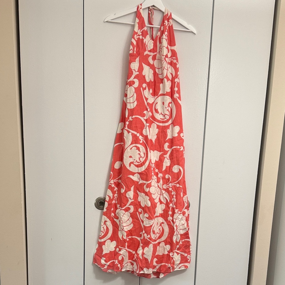 Old Navy Linen and Cotton Halter Pink and White Dress Size M